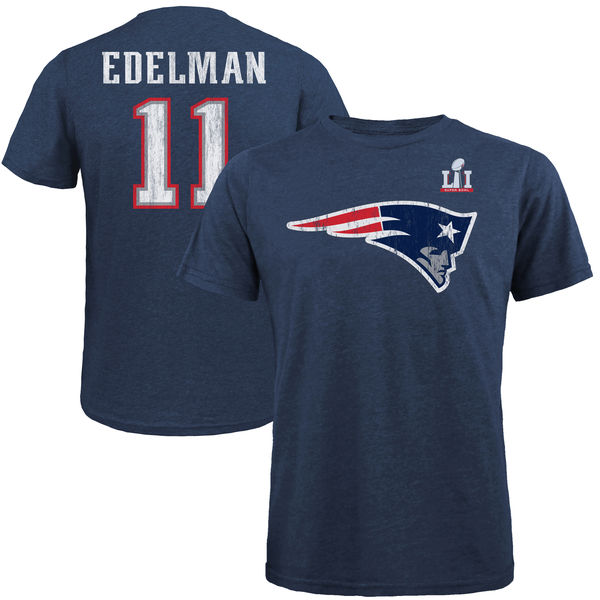 Julian Edelman New England Patriots Majestic Threads Super Bowl LI Champions Tri-Blend Name & Number T-Shirt - Navy